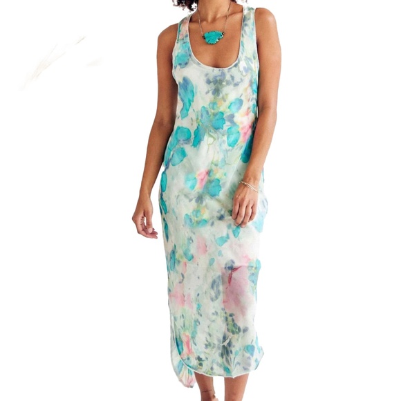 Go> by GoSilk Watercolor Print Silk Dress - Picture 1 of 4